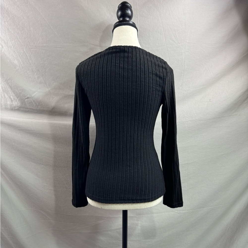 Black Ribbed Long Sleeve Rhinestone Knit - Picture 9 of 9